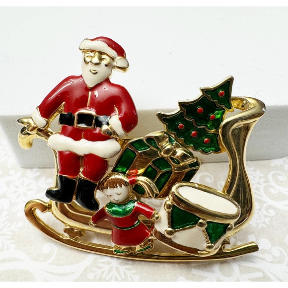 Santa's Sleigh Christmas Pin Brooch With 5 Removable Ornaments 1127 16 - Picture 2 of 3